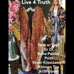 🌼NWT LIVE 4 TRUTH 2X BOHO FLORALS & PAISLEY KIMONO TOP